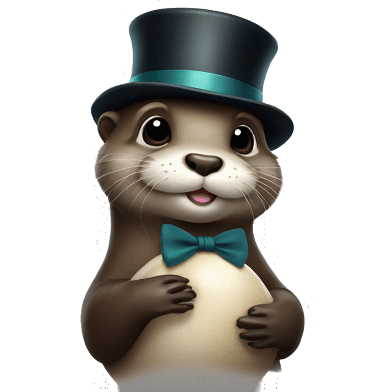 Cute Otter with glasses and top hat holding shell  emoji