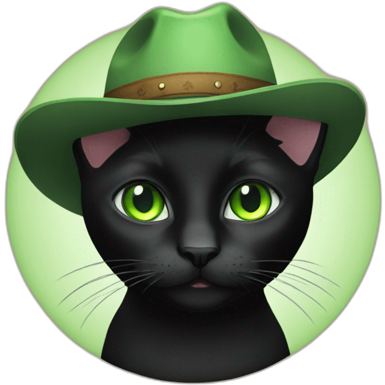 Black cat with Green eye with cowboy hat  emoji