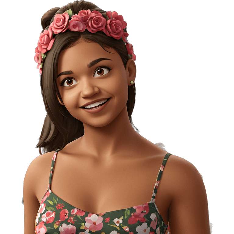 smiling girl in floral dress emoji