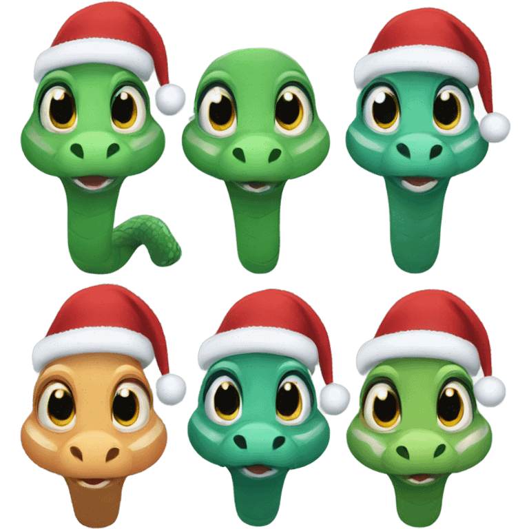 Five cute snakes in Christmas hats  emoji