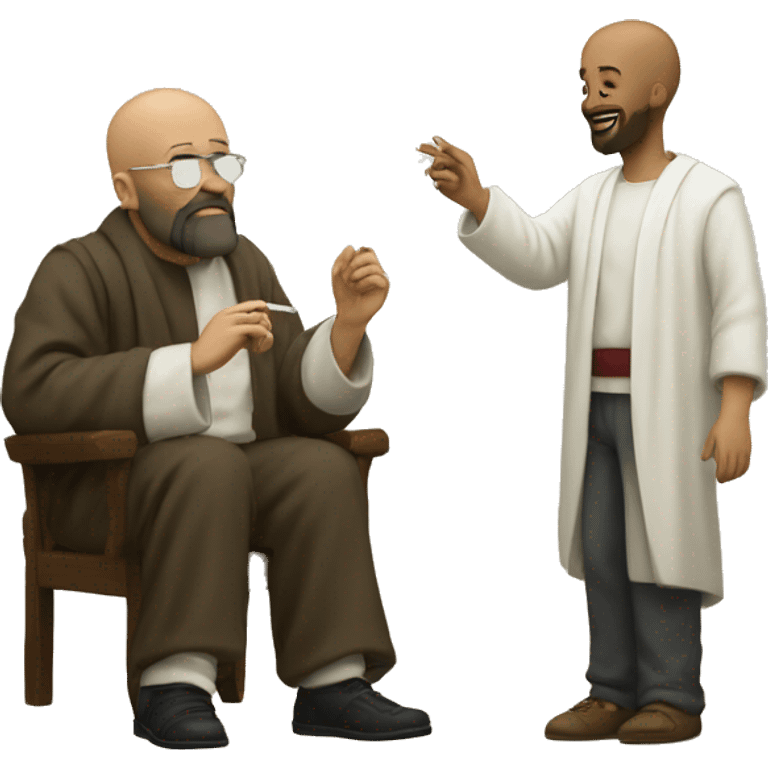 Bald man smoking with Jesus Christ by his side emoji