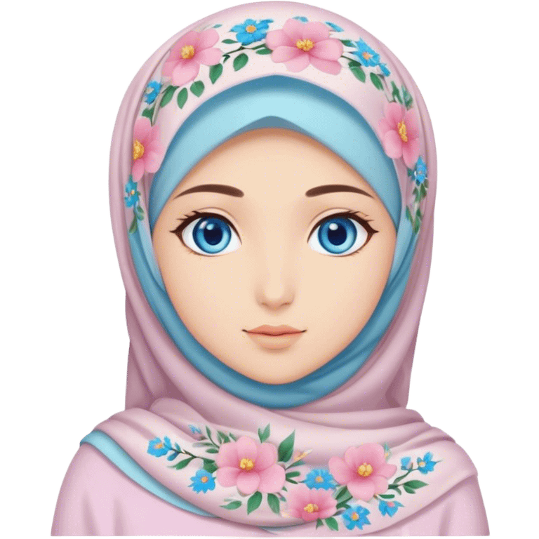 Turkish beautiful finish Konya girl blue eyes with hijab and pastel flowers dress emoji