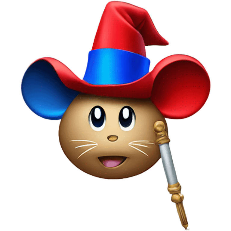 magic micke mouse, red cape, blue hat, magic wand, tickets logo, emoji