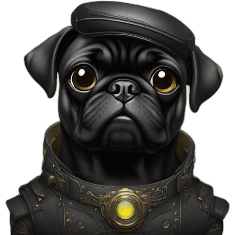 A cyberpunk black pug in Art Nouveau style during 1910 emoji