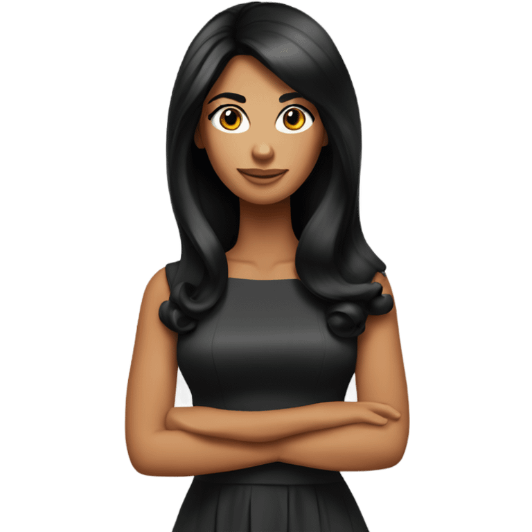 Tanned woman with long black hair wearing 60s style dress and hair emoji