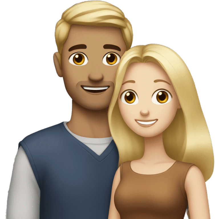 Blonde haired blue eyed woman hugging auburn haired brown eyed man emoji