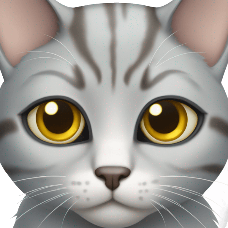 Cat of the silver chinchilla breed, white-gray color, yellow fur on the nose, brown ears, blue eyes emoji