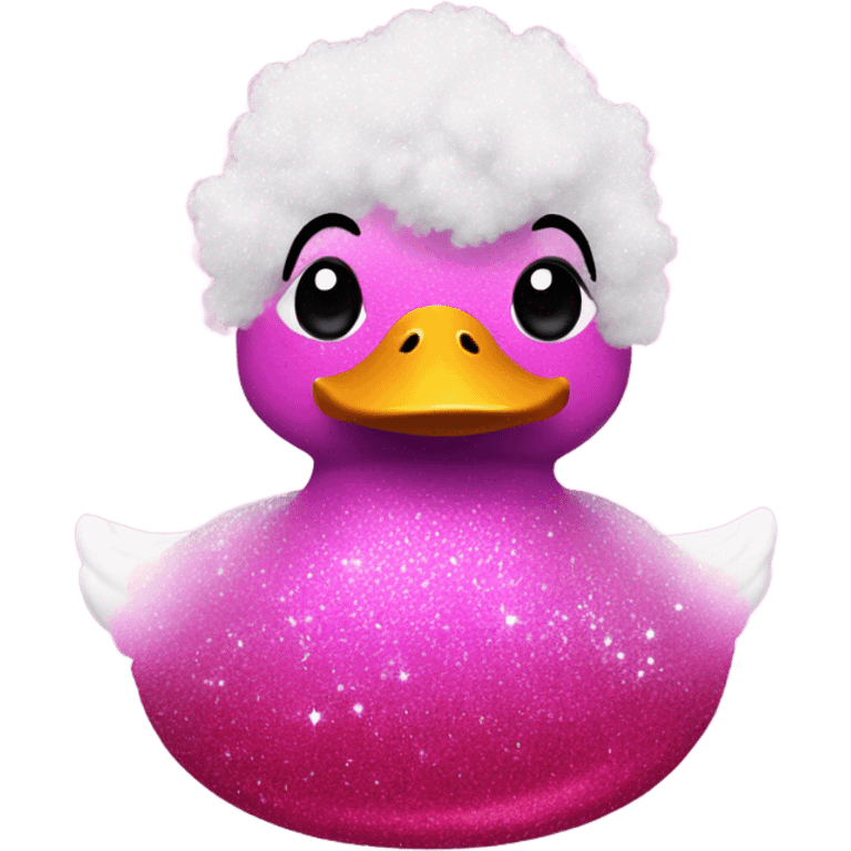 Pink ombre duck with glitter and an Afro emoji