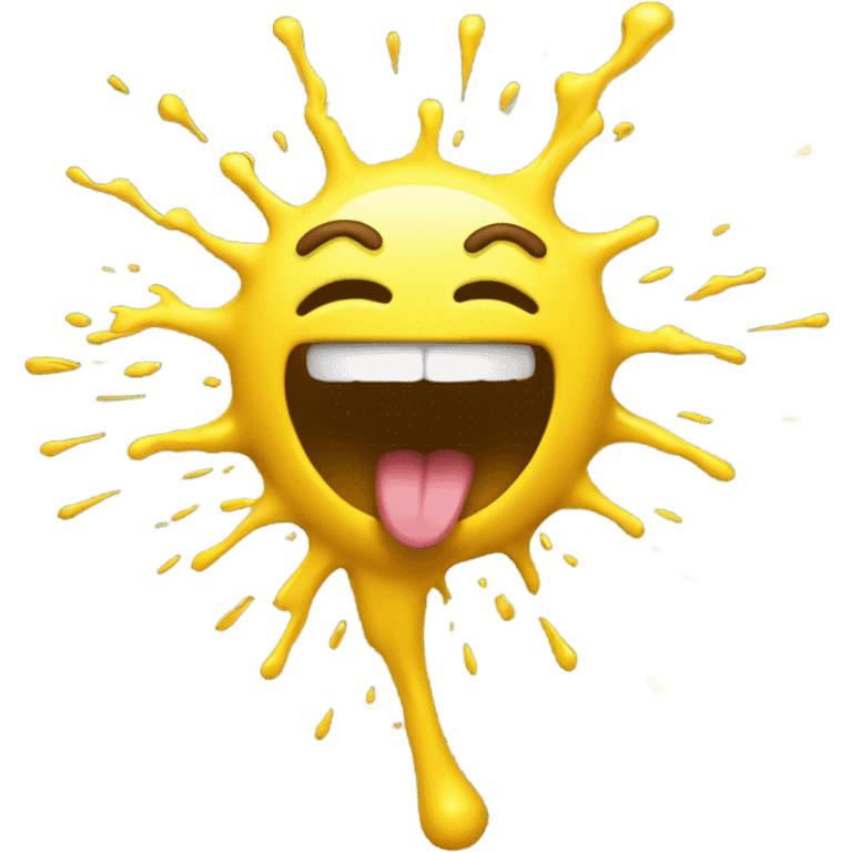 Smiling face mixed eith puking face but instead of puke its a yellow blast of sir thats kinda saggy emoji