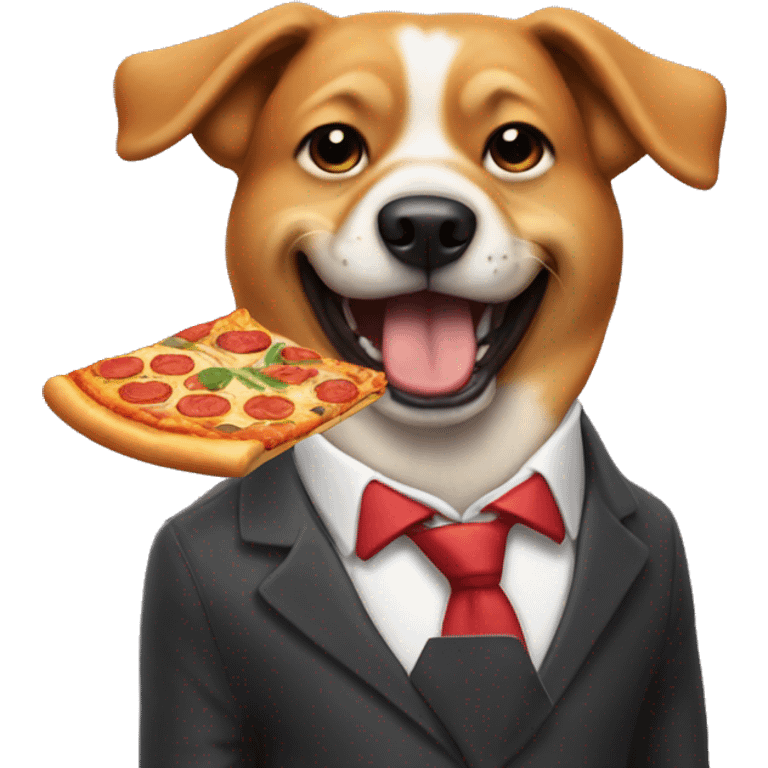 Dog in suit eating pizza emoji