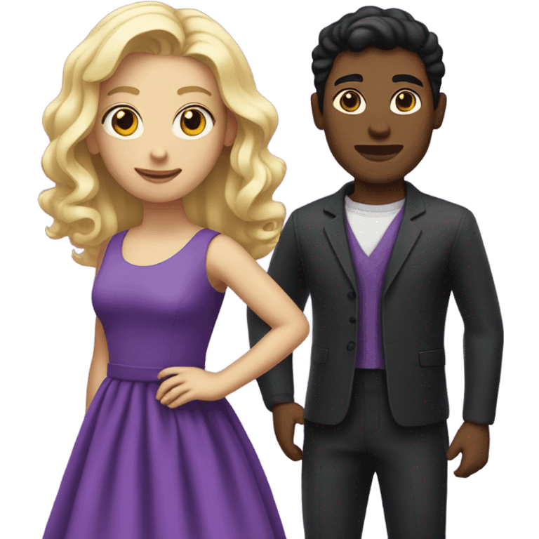 Blond hair and black hair with purple dress emoji