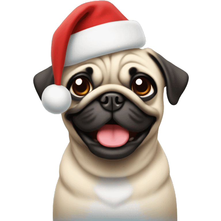 smiling pug with christmas hat emoji