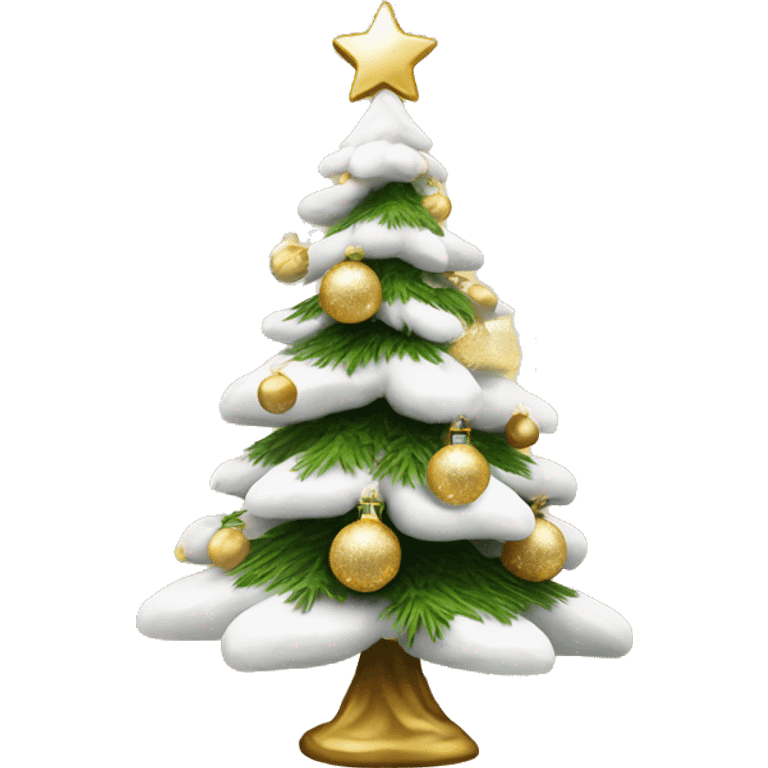  actual white fir christmas tree isolated. Gold baubles  emoji