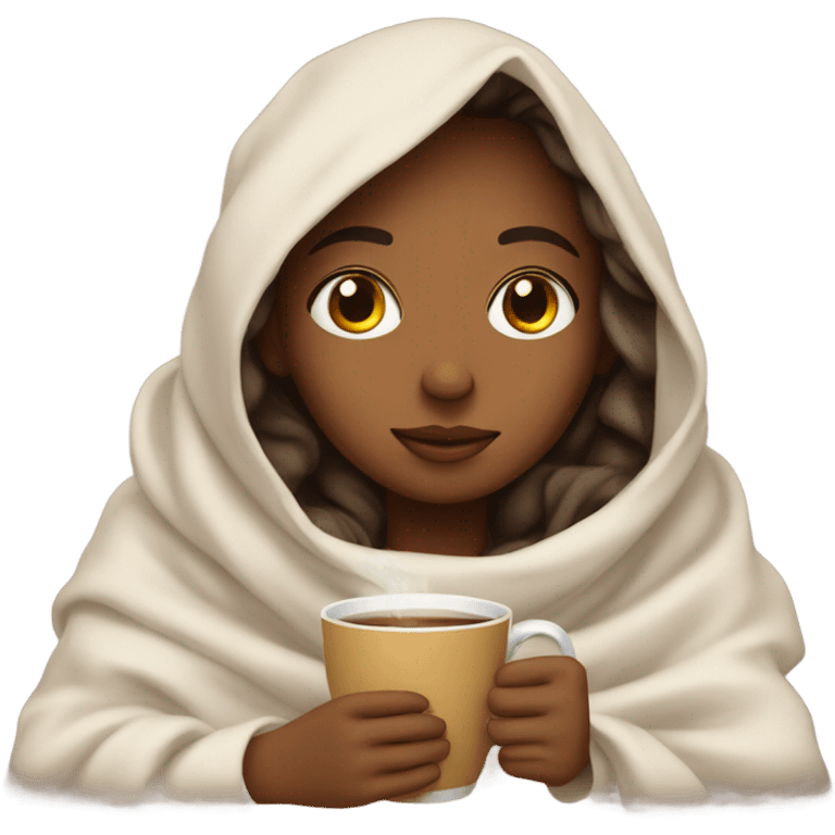 girl inside a blanket sipping coffee eyes closed emoji