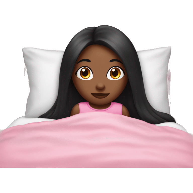 Black girl with long straight black hair in pink bed emoji