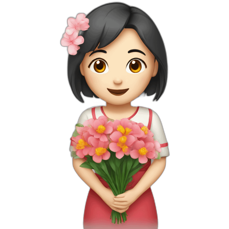 cute Chinese girl with bouquet emoji