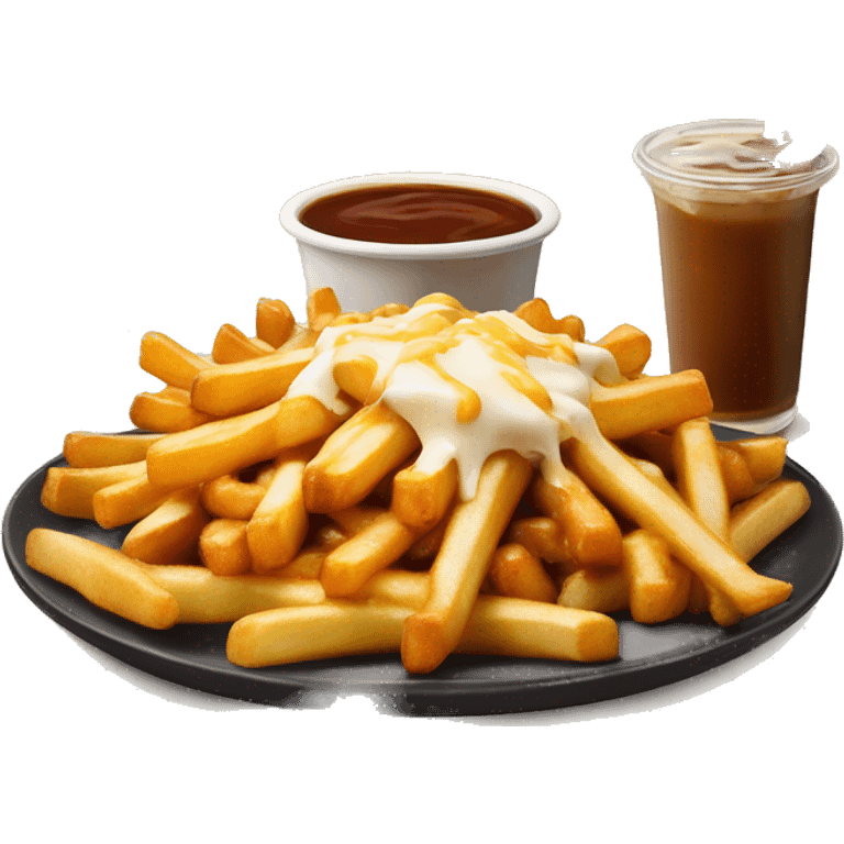 “Poutine with fries, cheese curds, and gravy, served in a simple and vibrant style.” emoji