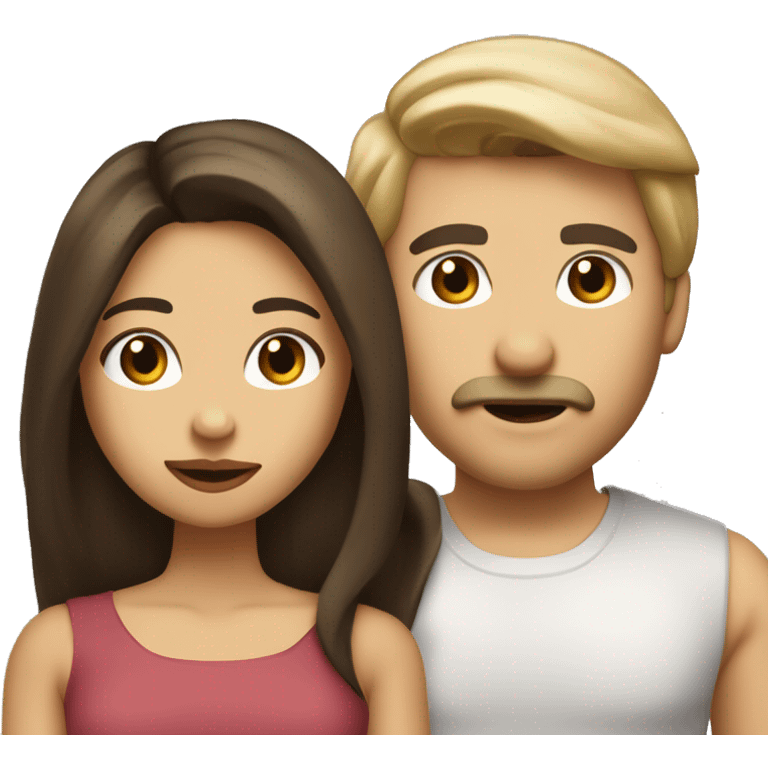 A couple, the girl is brunette with long and straight hair, big lips and brown eyes, small nose and straight eyebrows. And the guy is dirty blond with big brown eyes, a light mustache and great lips  emoji