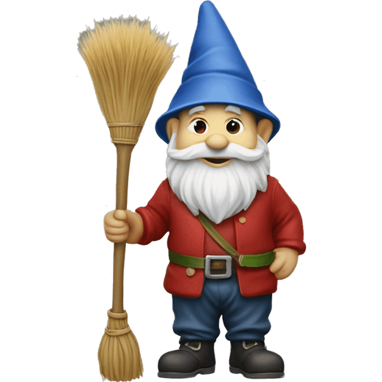 Garden gnome with a broom on top of his head  emoji