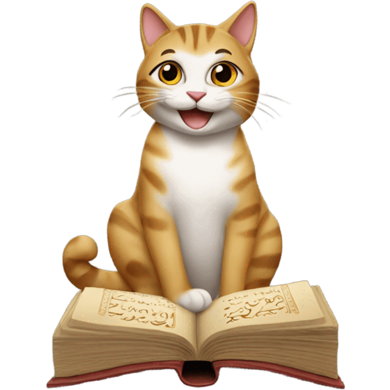 Cat felt happy and read arabic book emoji