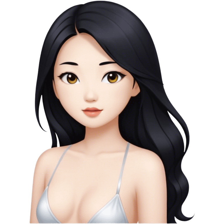 gorgeous Asian girl with long black hair, white skin, and a beautiful body  . Glamorous body  emoji