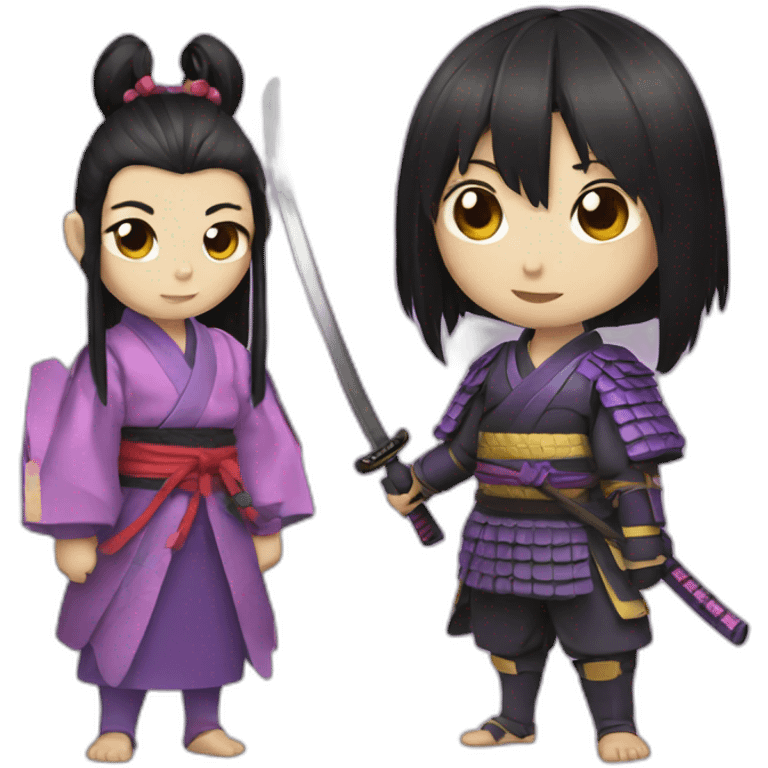 Samurai girl with a japanese purple demon emoji