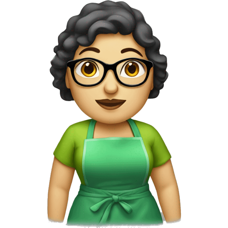 chubby lady green apron  with glasses cooking tacos emoji