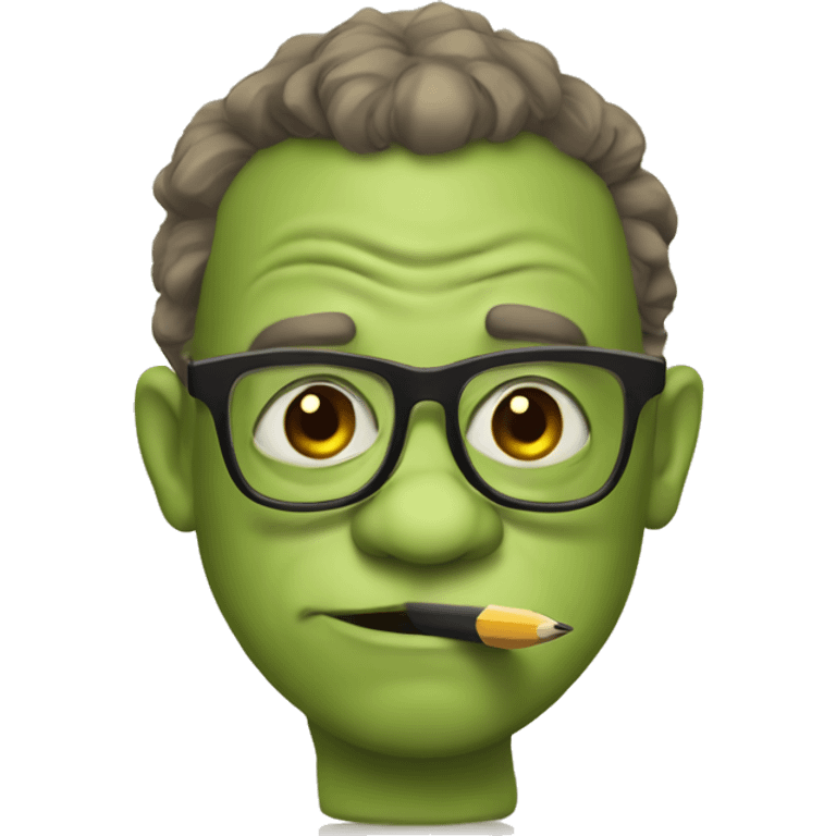 Ogre holding a pencil with nerd glasses  emoji