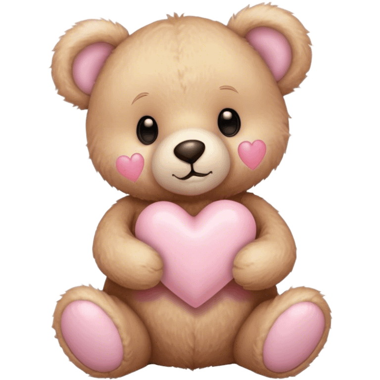 A beige teddy bear holding a light pink heart  emoji