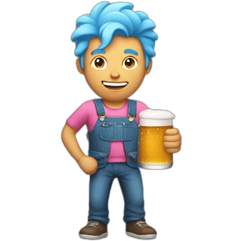 guy with pink blue hair holding beer in his hand emoji