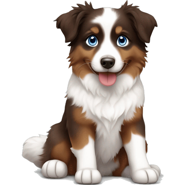 brown, white and fire with blue eyes mini australian shepherd sitting emoji