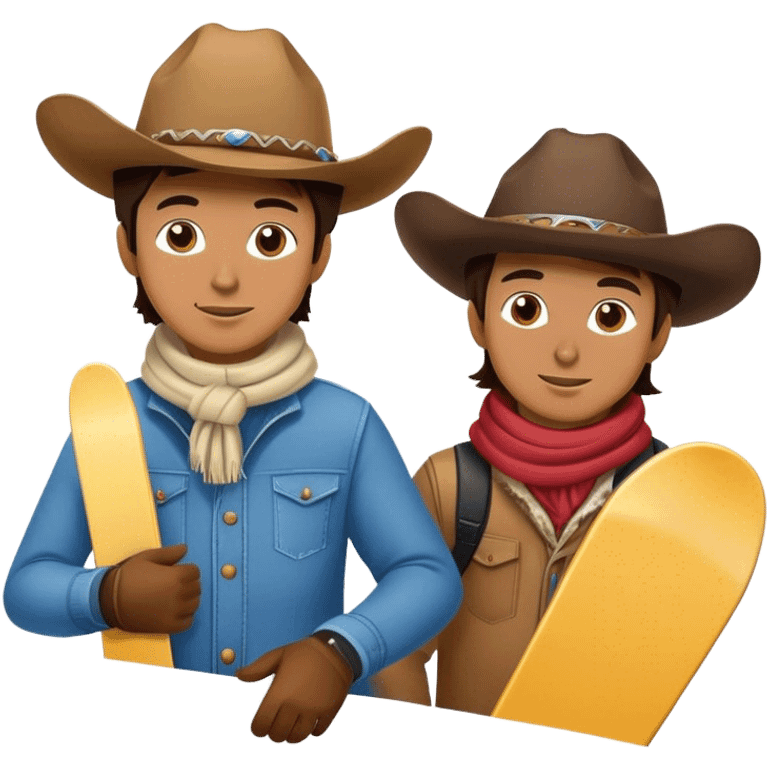 2 cowboys snowboarding on birthday emoji