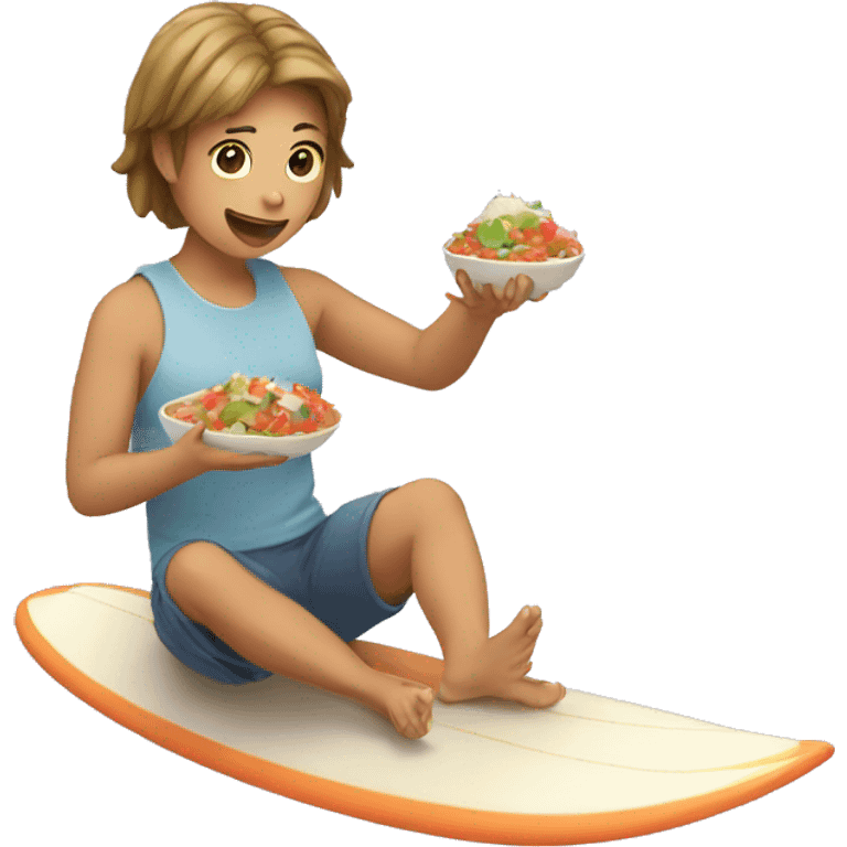 person gender fluid eating poke while surfing emoji