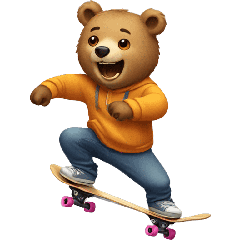 a bear skateboarding in the mountain  emoji