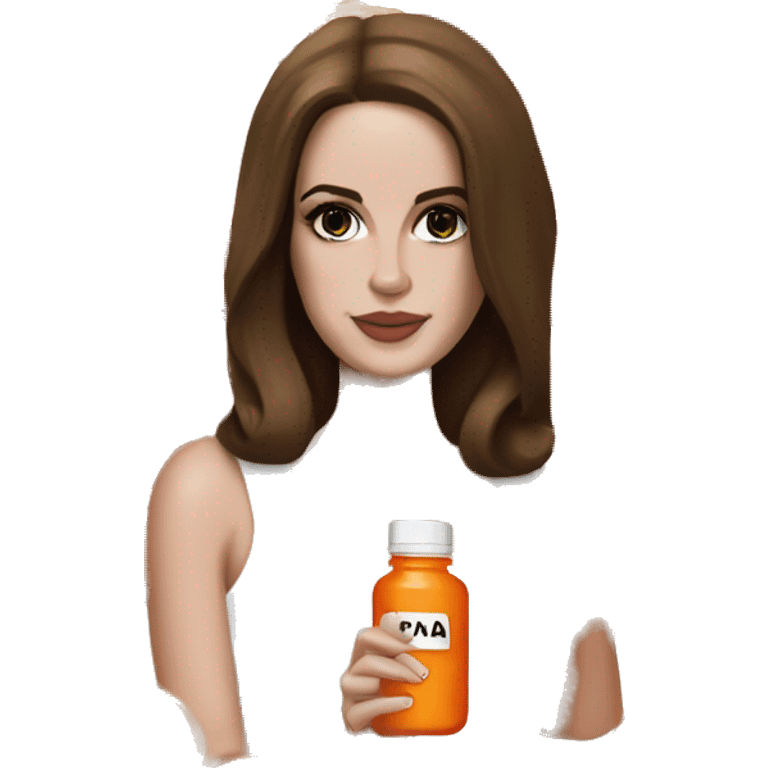 Lana Del Rey holding a small orange pill bottle emoji