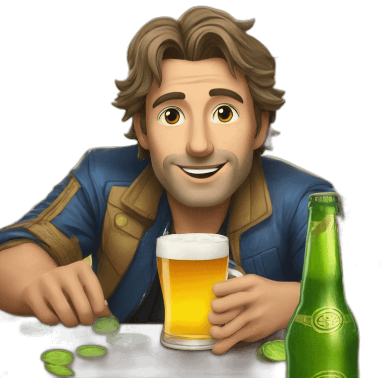 Nicolas louvet drinks a beer with cryptos around him emoji