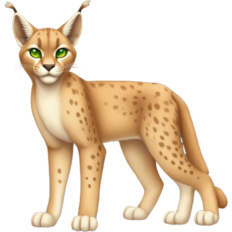 Beige Lynx-Caracal-hybrid with orange points with spots, green eyes brown toes, and short tail, full body emoji