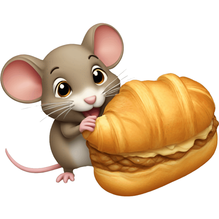 Brown mouse eating croissant  emoji