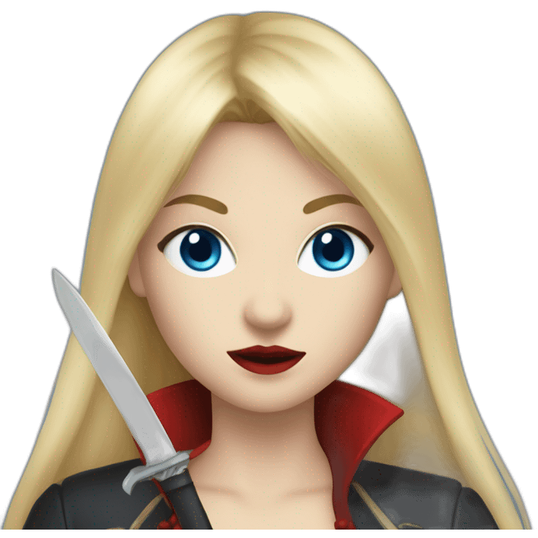 beautiful vampire woman with long blonde hair and blonde straight bangs and blue eyes wielding knives emoji