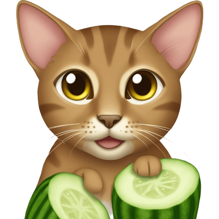 oriental brown cat with cucumber  emoji