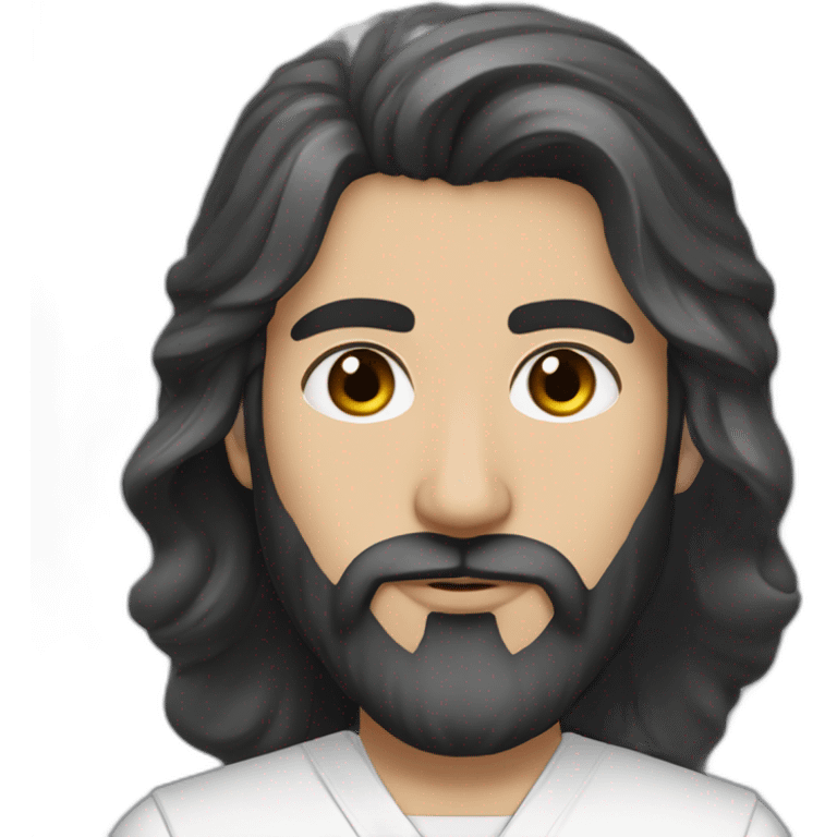 An Iranian man with fair skin, with relatively long hair and an English model, with a medical uniform and a medium-shaded black beard, handsome black eyes and a round face and big lips. emoji