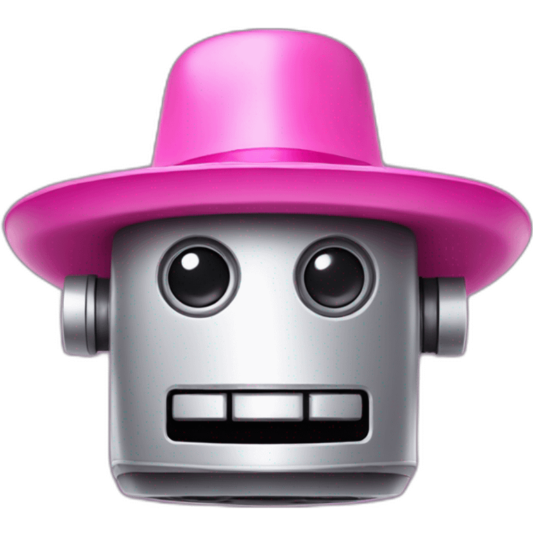 Square robot head wearing a pink sombrero emoji