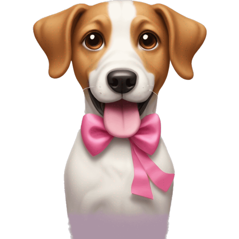 Dog with tongue out and a little pink  bow on his neck emoji