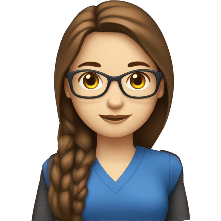 female programmer sitting inform of pc brown straight hair and blue eyes, white skin emoji