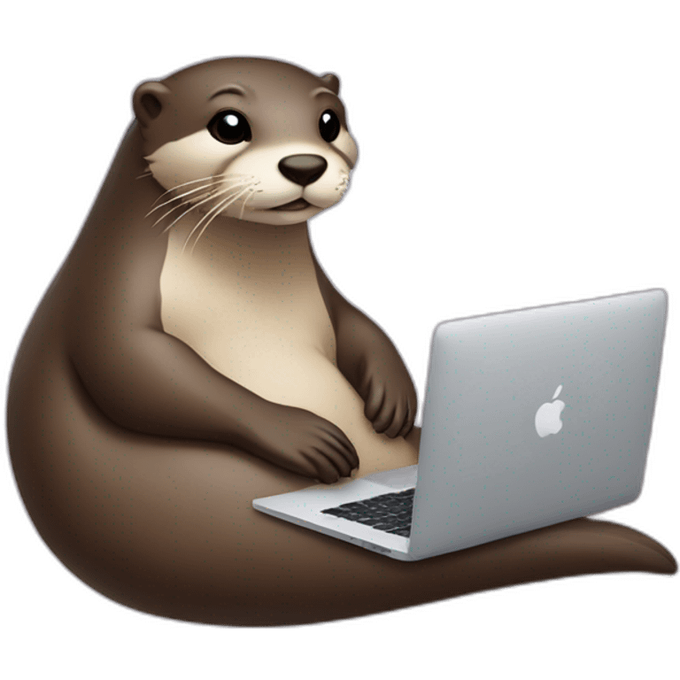 female otter lean against a pillow and use a macbook emoji