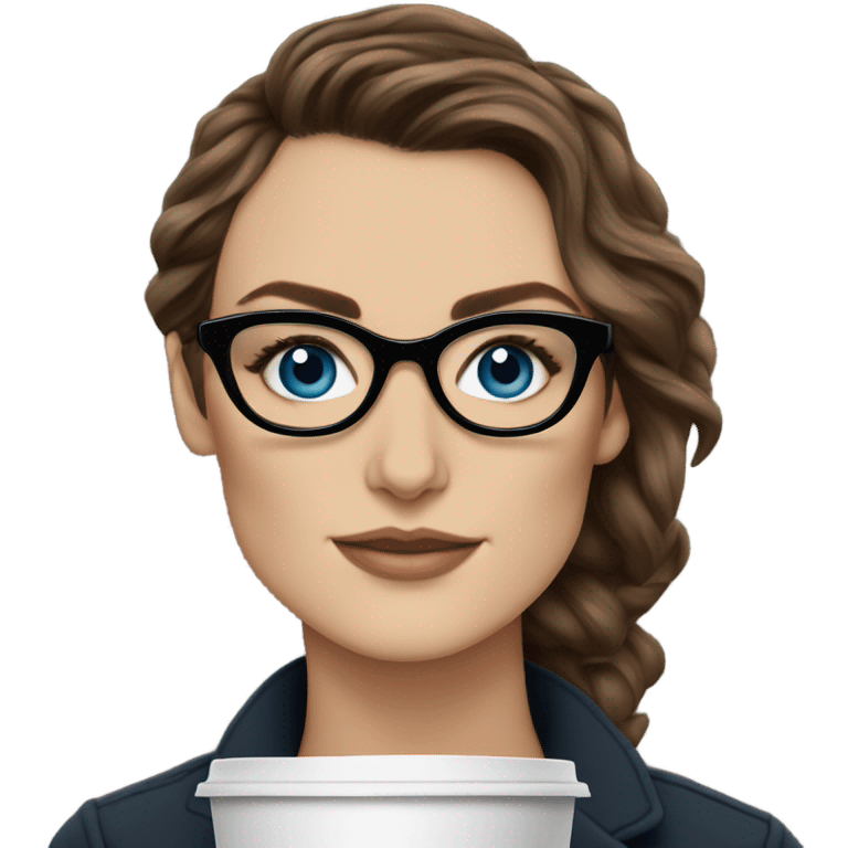  ⁸lHyper Realistic Photo keireav Knightly wearing black glasses and blue eyes holding Starbucks  emoji