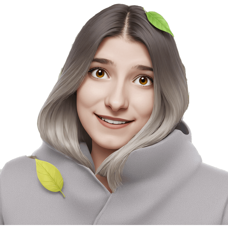 smiling girl with leaf portrait emoji