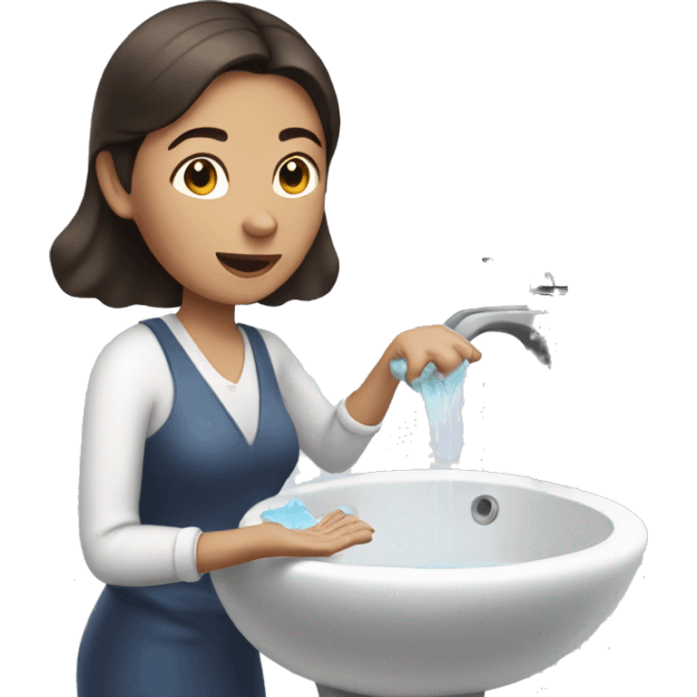 brunette woman washes her hands emoji