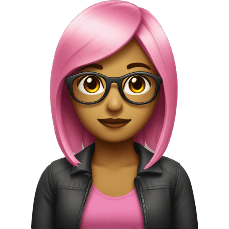 Chica con gafas, con cabello oscuro largo, con pintauñas rosa  emoji