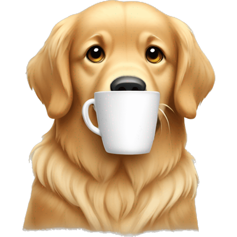 Golden retriever drinking coffee emoji